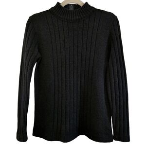 Vintage Pendleton Black 100% Virgin Wool Ribbed Mock Neck Back Zip Sweater 38